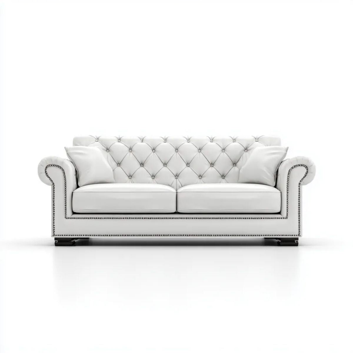 Dwuosobowa sofa Chesterfield ze skóry syntetycznej PU, biała, 180 x 90 x 75 cm