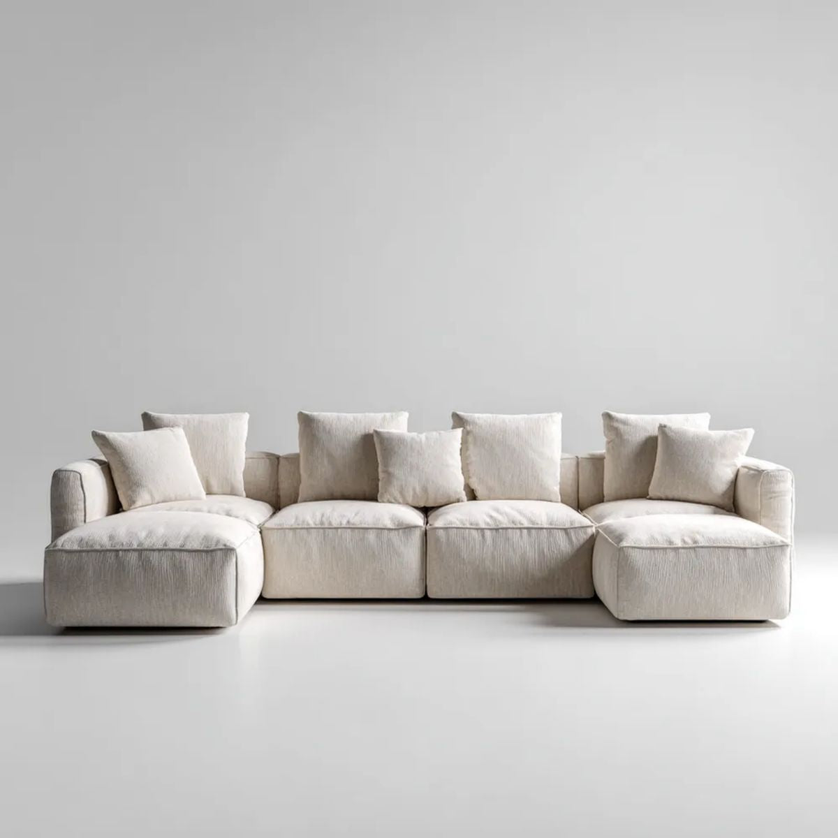 Kremowa modułowa sofa 4-osobowa z tapicerką poliestrową, 360 × 105 × 78 cm
