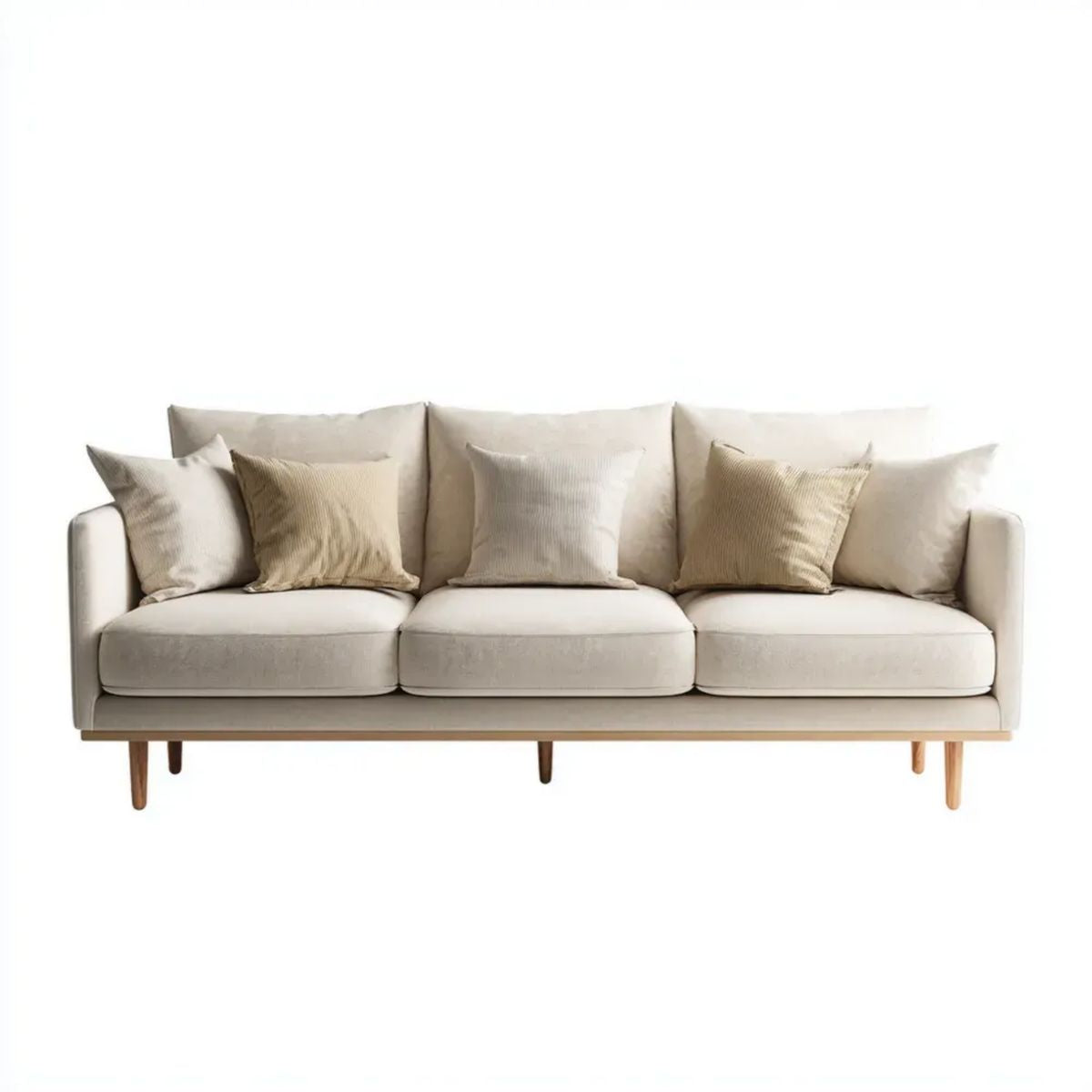 Trzyosobowa sofa beżowa z tkaniny poliestrowej, 220 x 90 x 85 cm
