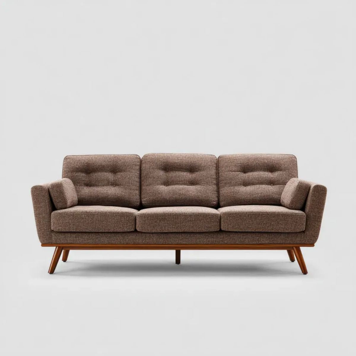 Trzyosobowa sofa brązowa z tapicerką poliestrową i ramą z litego drewna, 210 × 85 × 82 cm