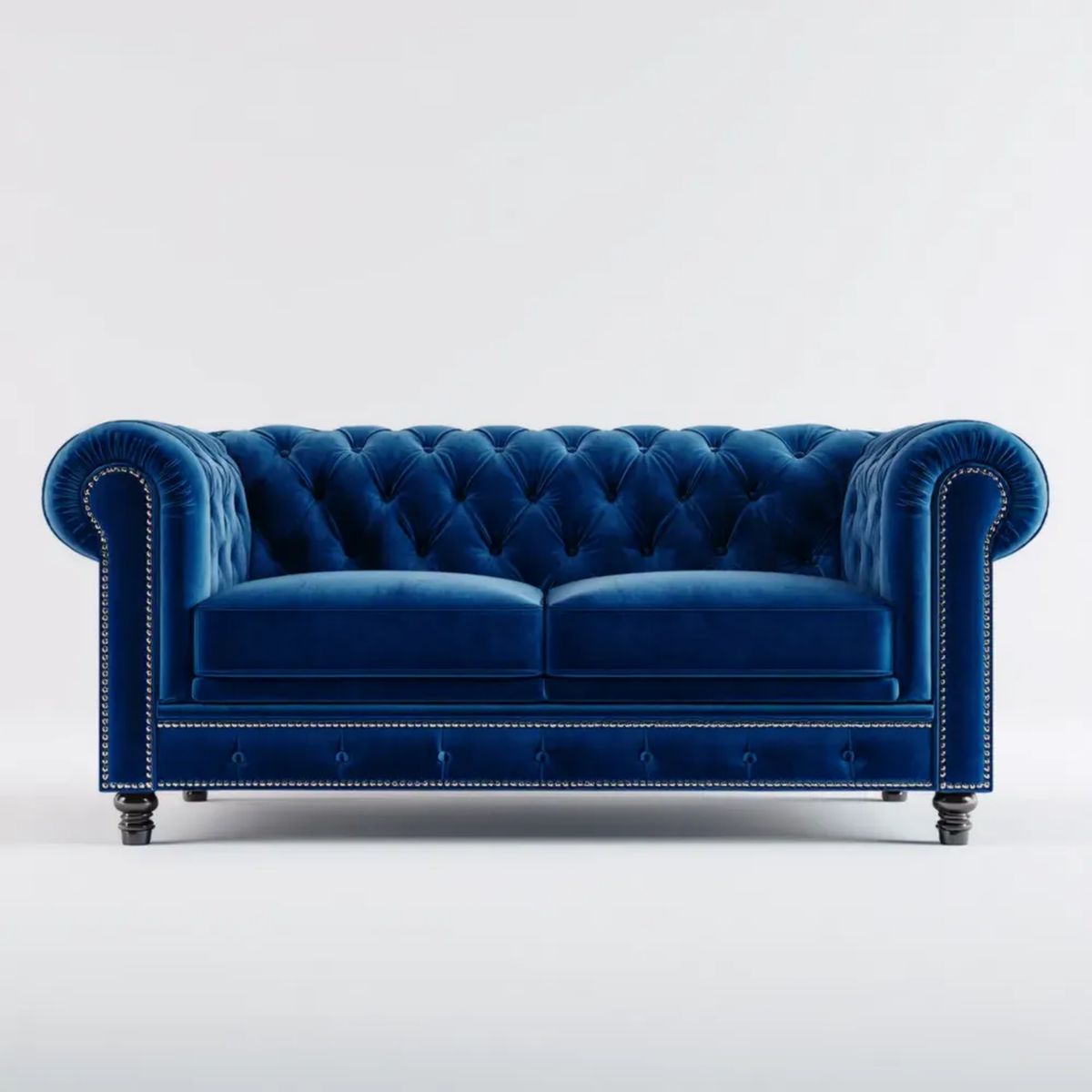 Dwuosobowa sofa Chesterfield z weluru poliestrowego, granatowa, 170 x 90 x 78 cm