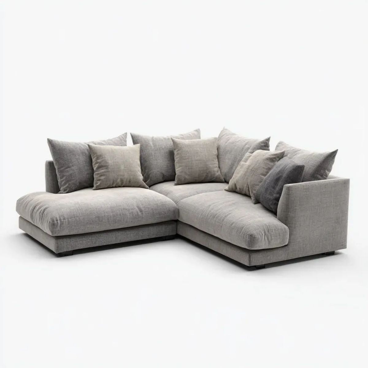 Szara sofa narożna z tkaniny w kształcie L z lewostronnym szezlongiem, 280 × 180 × 85 cm