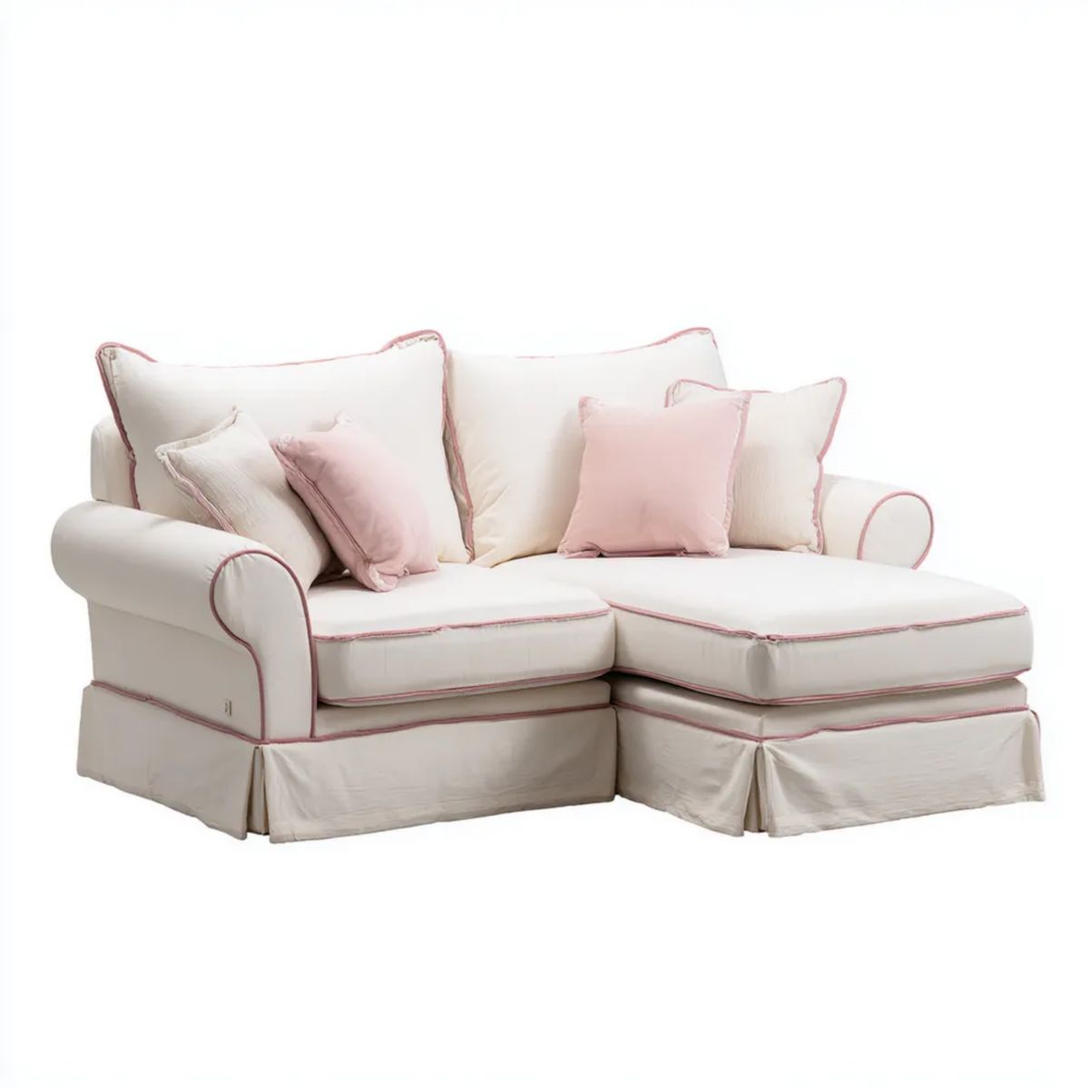 Kremowa sofa narożna w kształcie L z prawostronnym szezlongiem, tapicerka poliestrowa, 250 x 160 x 88 cm