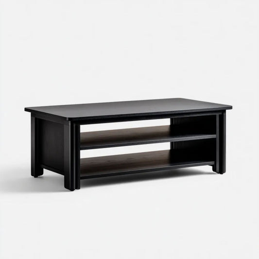 Czarny stolik kawowy z płyty MDF 110 x 55 x 45 cm z 2 półkami