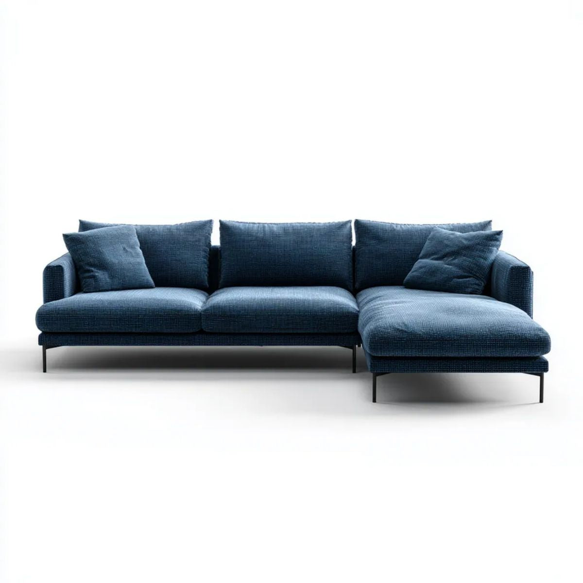 Granatowa sofa narożna z szezlongiem z poliestru 280 × 165 × 85 cm, prawostronna