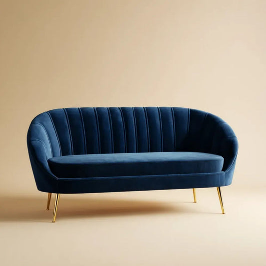 Dwuosobowa sofa aksamitna granatowa ze złotymi metalowymi nogami, 180 x 80 x 78 cm