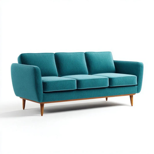 Trzyosobowa sofa turkusowa z poliestru na nogach z litego drewna, 220 x 88 x 85 cm