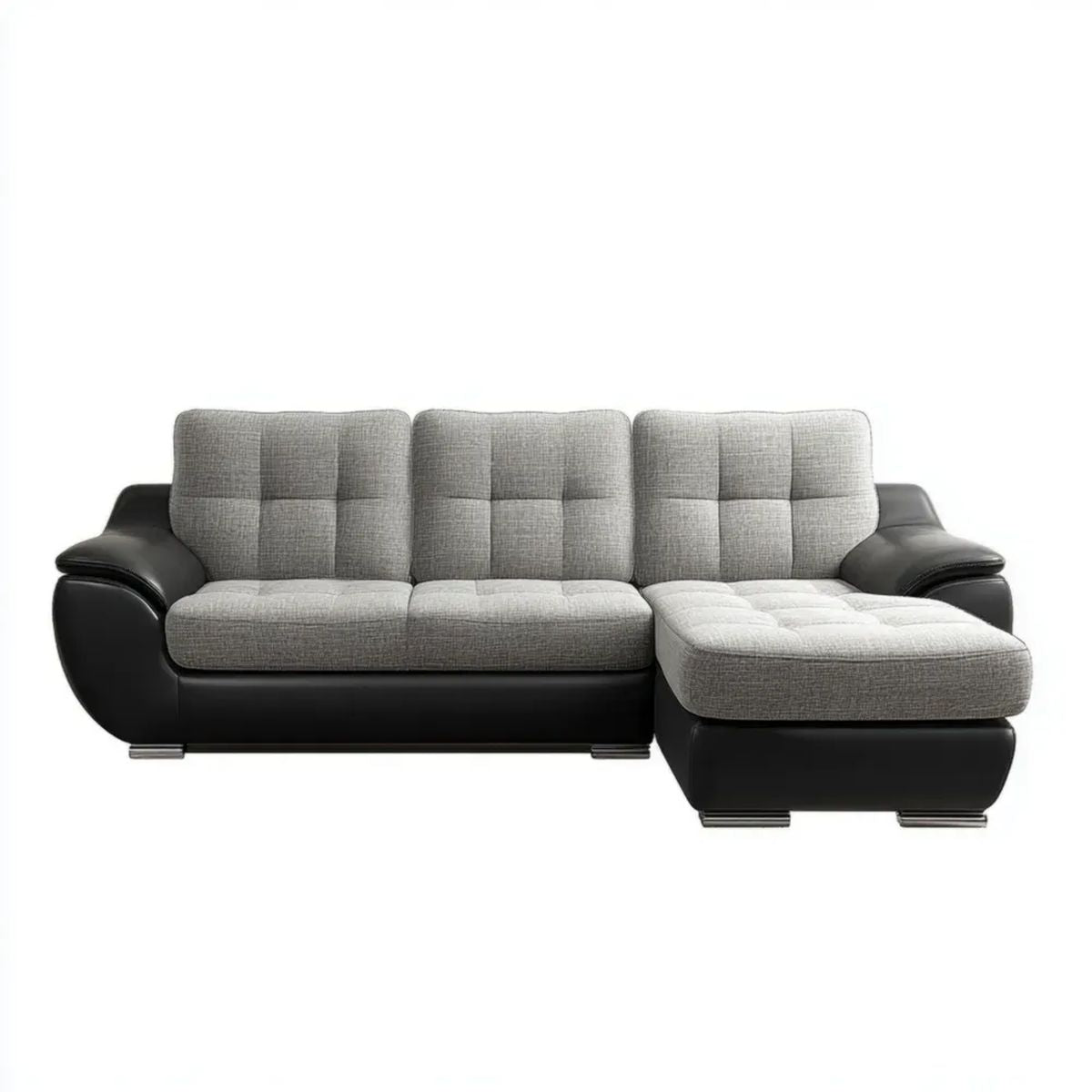 Prawostronna sofa narożna z szezlongiem, tapicerka poliestrowa i PU, szaro-czarna, 275 × 165 × 90 cm
