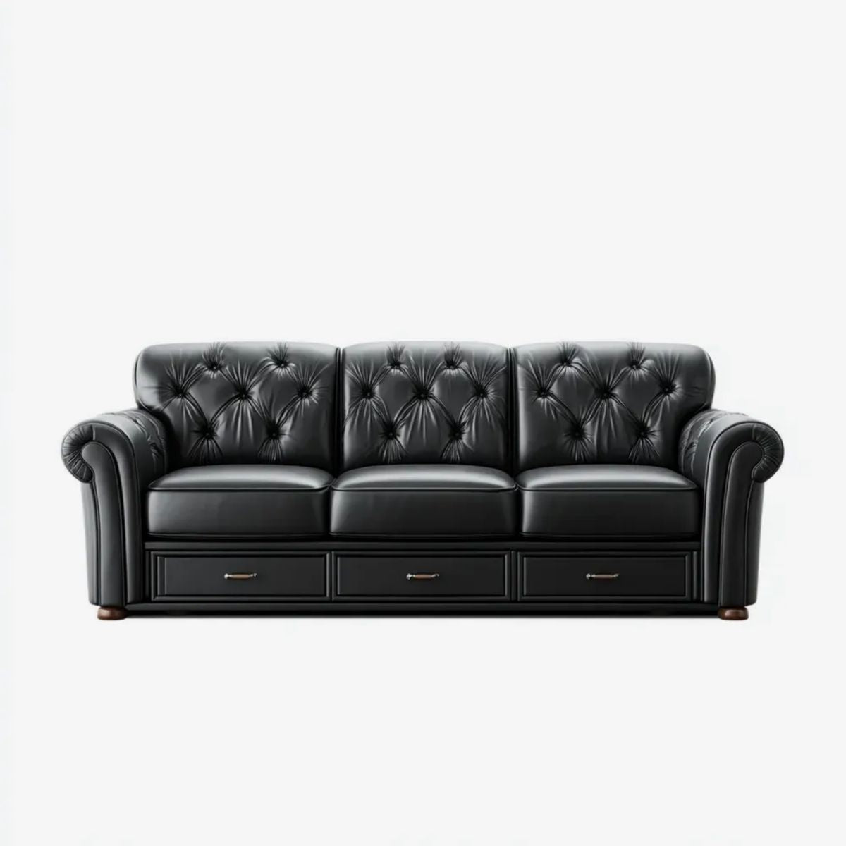 Czarna trzyosobowa sofa ze skóry syntetycznej 230 x 90 x 90 cm z 3 szufladami