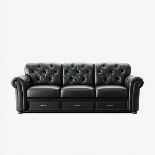 Czarna trzyosobowa sofa ze skóry syntetycznej 230 x 90 x 90 cm z 3 szufladami