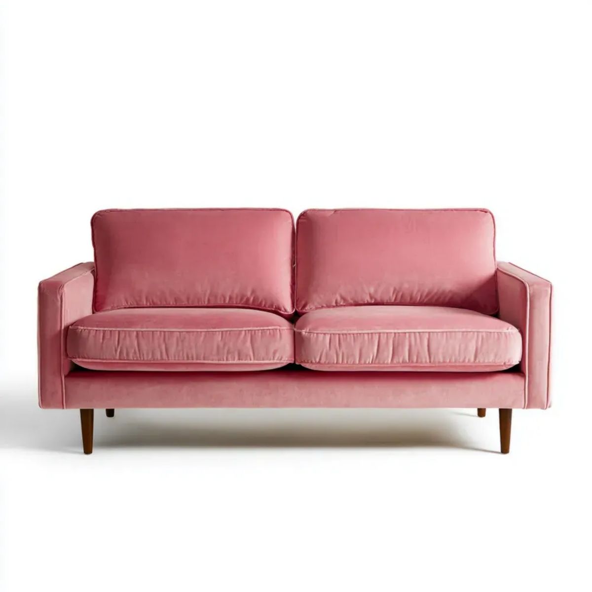 Różowa dwuosobowa sofa welurowa z brązowymi nogami, 160 x 86 x 84 cm