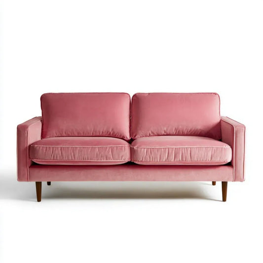 Różowa dwuosobowa sofa welurowa z brązowymi nogami, 160 x 86 x 84 cm