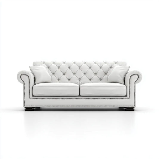 Dwuosobowa sofa Chesterfield ze skóry syntetycznej PU, biała, 180 x 90 x 75 cm