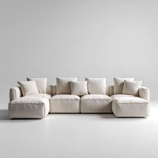 Kremowa modułowa sofa 4-osobowa z tapicerką poliestrową, 360 × 105 × 78 cm