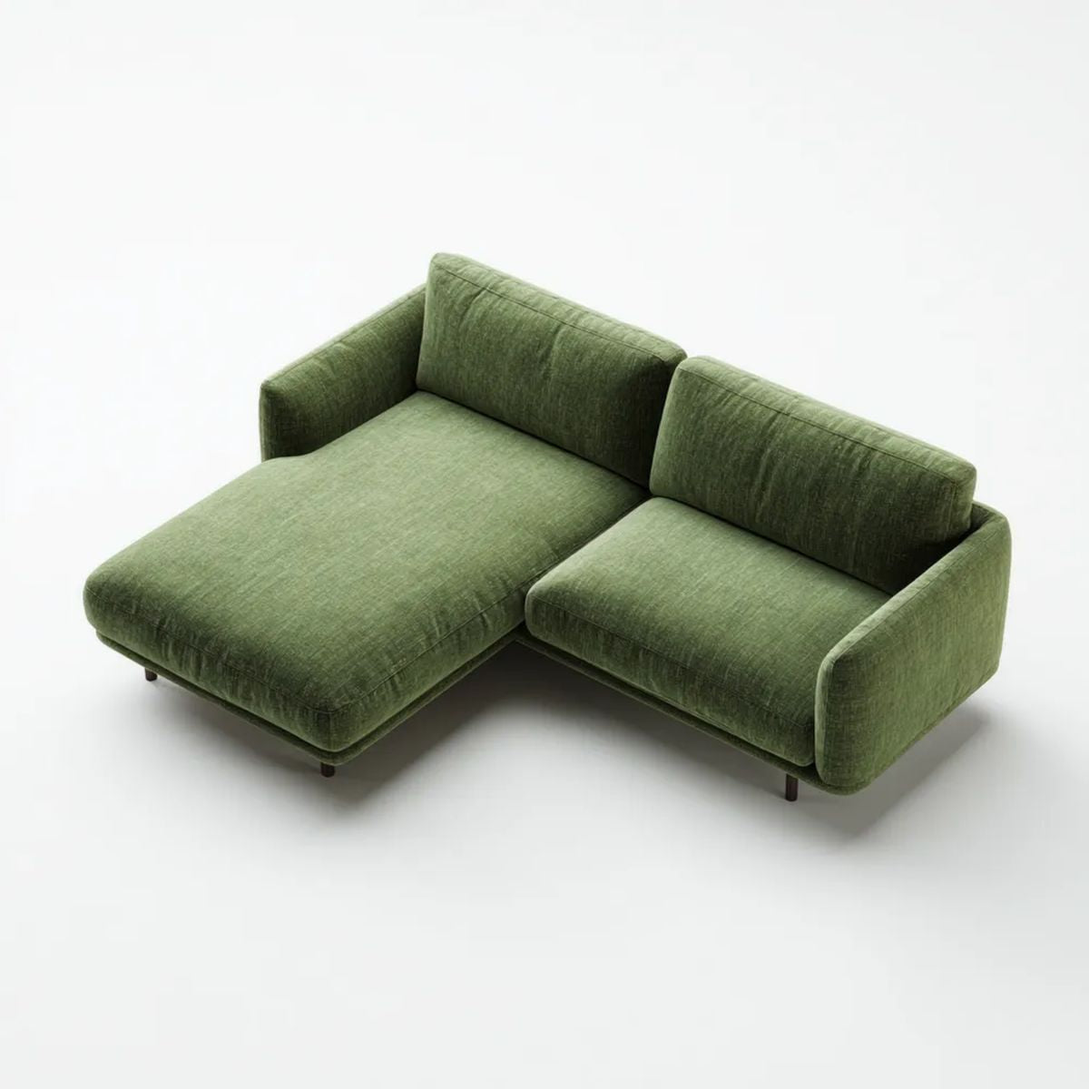 Zielona lewostronna sofa narożna z szezlongiem z aksamitu 230 x 160 x 85 cm, kształt L