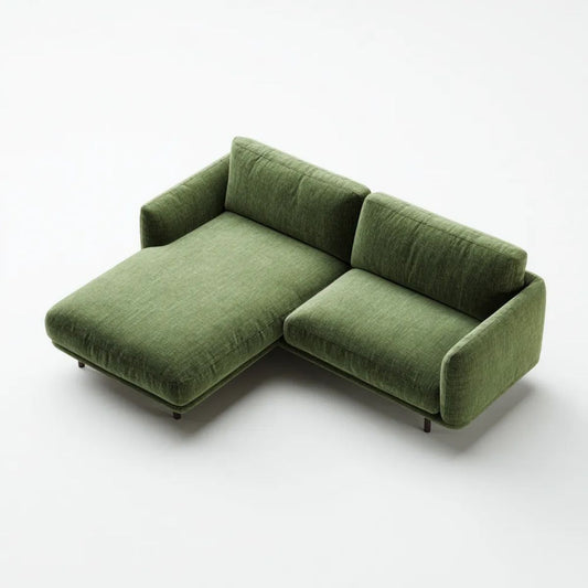 Zielona lewostronna sofa narożna z szezlongiem z aksamitu 230 x 160 x 85 cm, kształt L