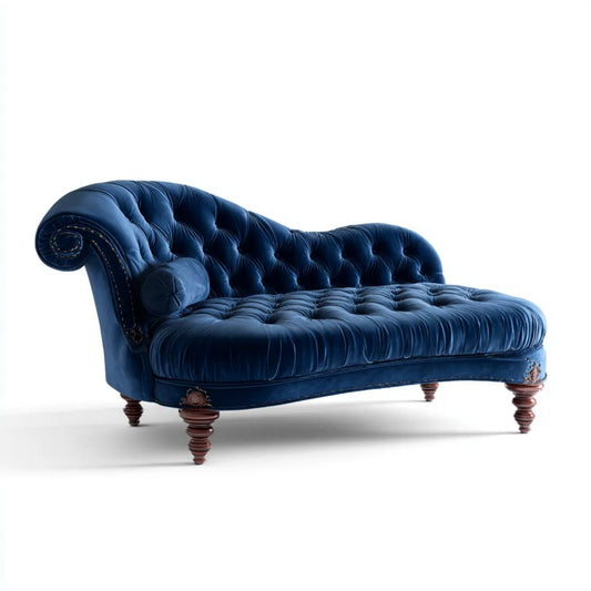 Asymetryczny szezlong Chesterfield z aksamitu granatowy 170 x 75 x 85 cm