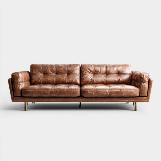 Brązowa trzyosobowa sofa ze skóry syntetycznej 220 × 90 × 82 cm
