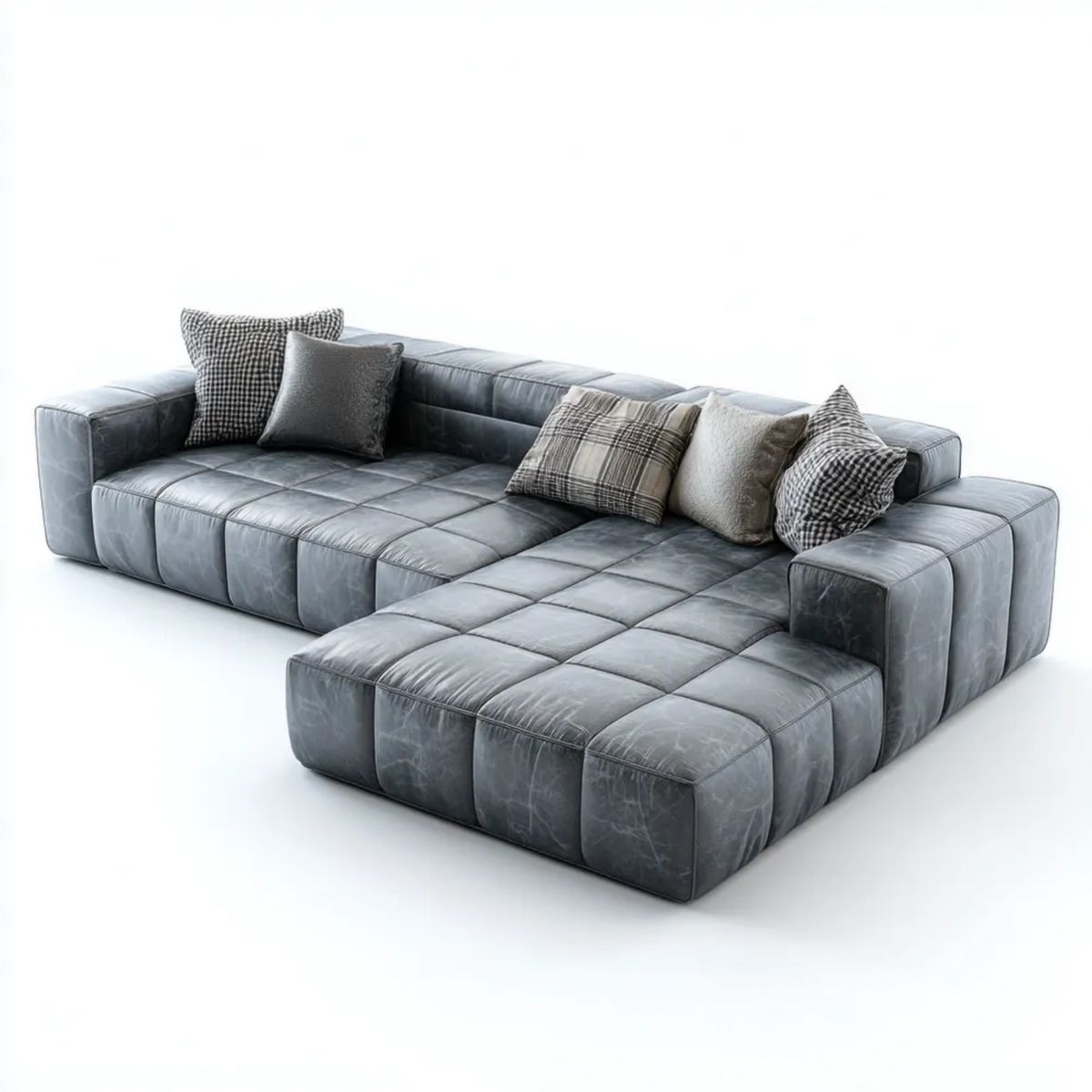 Modułowa szara sofa narożna z tapicerką PU i szezlongiem, 300 × 220 × 70 cm
