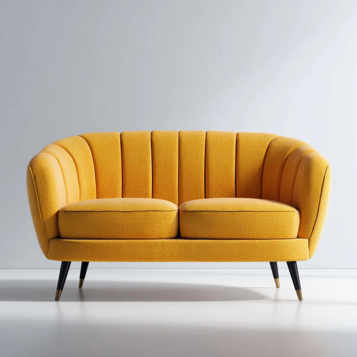 Dwuosobowa sofa musztardowa z tapicerką poliestrową, 150 x 80 x 82 cm