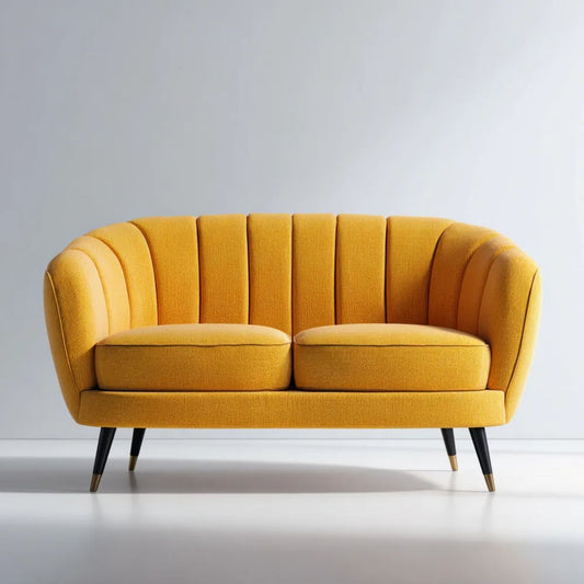 Dwuosobowa sofa musztardowa z tapicerką poliestrową, 150 x 80 x 82 cm