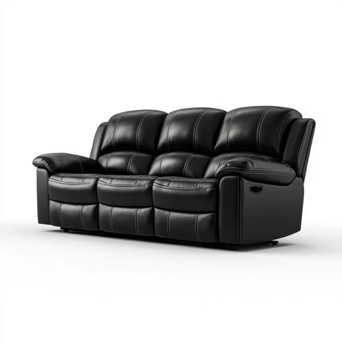 Trzyosobowa sofa z funkcją relaks z ekoskóry, czarna, 210 x 95 x 100 cm