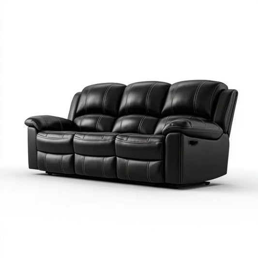 Trzyosobowa sofa z funkcją relaks z ekoskóry, czarna, 210 x 95 x 100 cm