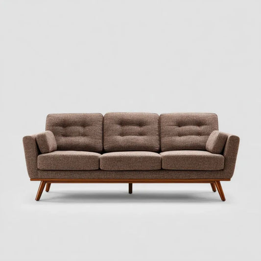 Trzyosobowa sofa brązowa z tapicerką poliestrową i ramą z litego drewna, 210 × 85 × 82 cm
