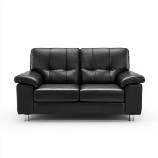 Dwuosobowa sofa ze skóry syntetycznej PU, czarna, 165 × 90 × 88 cm