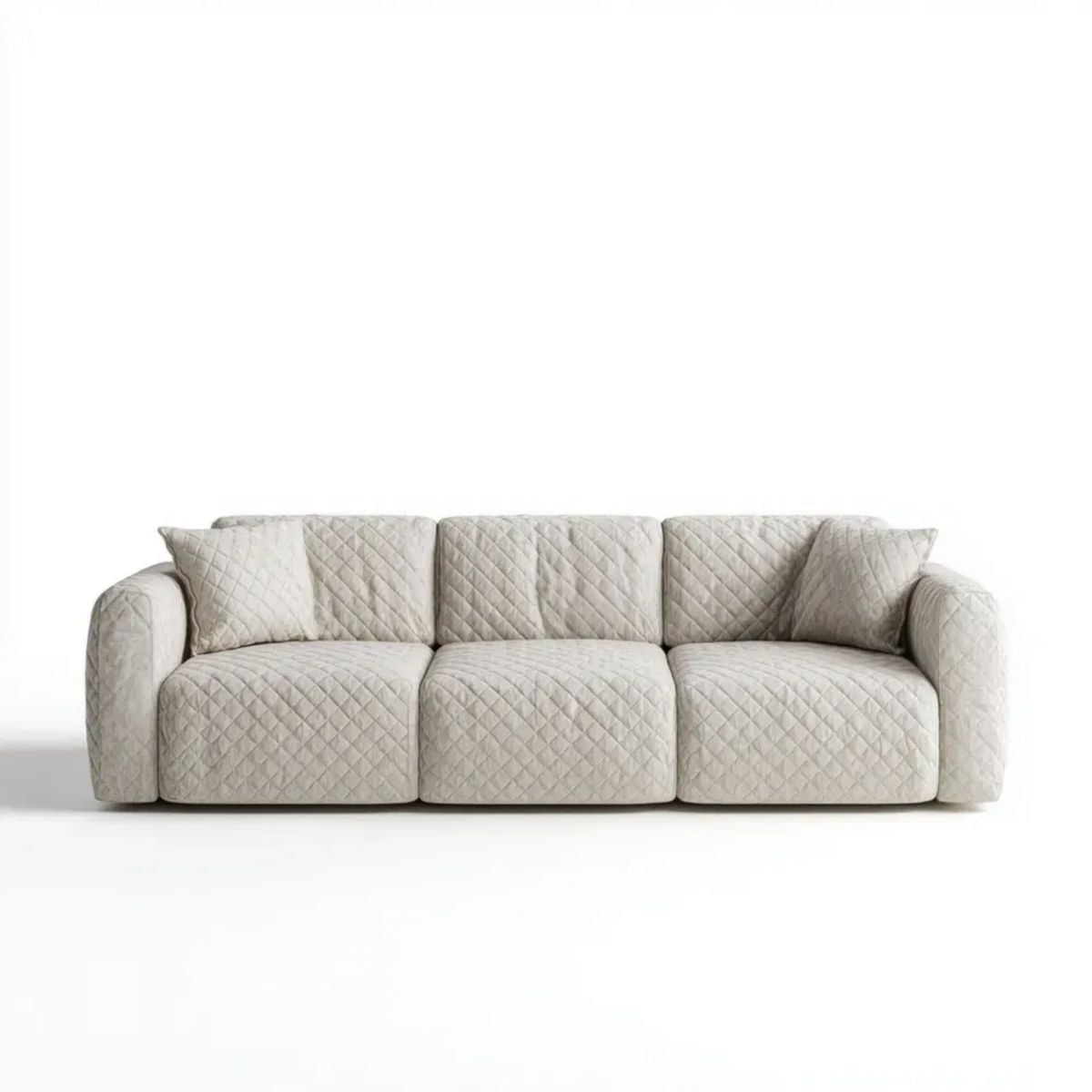 Trzyosobowa sofa z pikowaną tapicerką poliestrową, jasnoszara, 240 x 100 x 85 cm