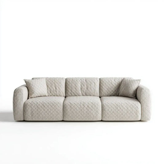 Trzyosobowa sofa z pikowaną tapicerką poliestrową, jasnoszara, 240 x 100 x 85 cm