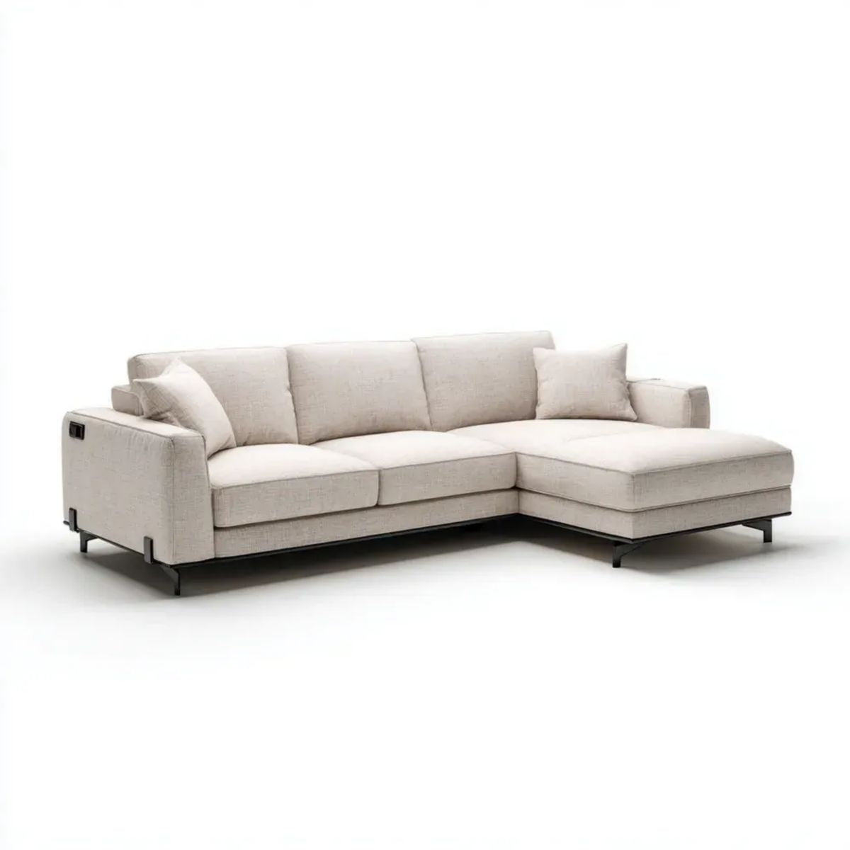 Beżowa sofa narożna w kształcie L z szezlongiem z tkaniny, 280 × 165 × 85 cm