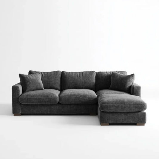 Grafitowa sofa narożna z prawostronnym szezlongiem z poliestru, 250 × 160 × 85 cm