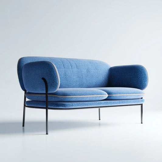 Niebieska sofa dwuosobowa z tapicerką poliestrową i metalowym stelażem, 160 x 78 x 78 cm