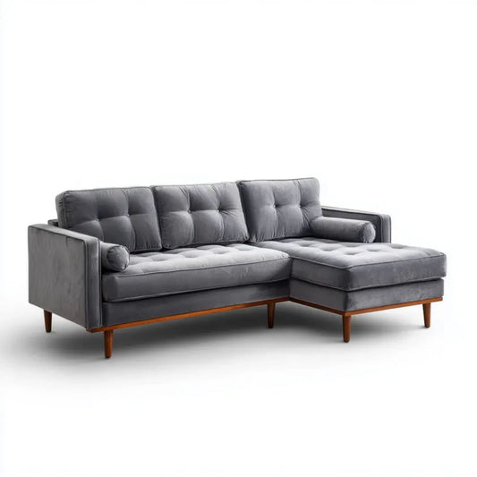Grafitowa sofa narożna w kształcie L z prawostronnym szezlongiem, aksamitna, 240 × 160 × 85 cm