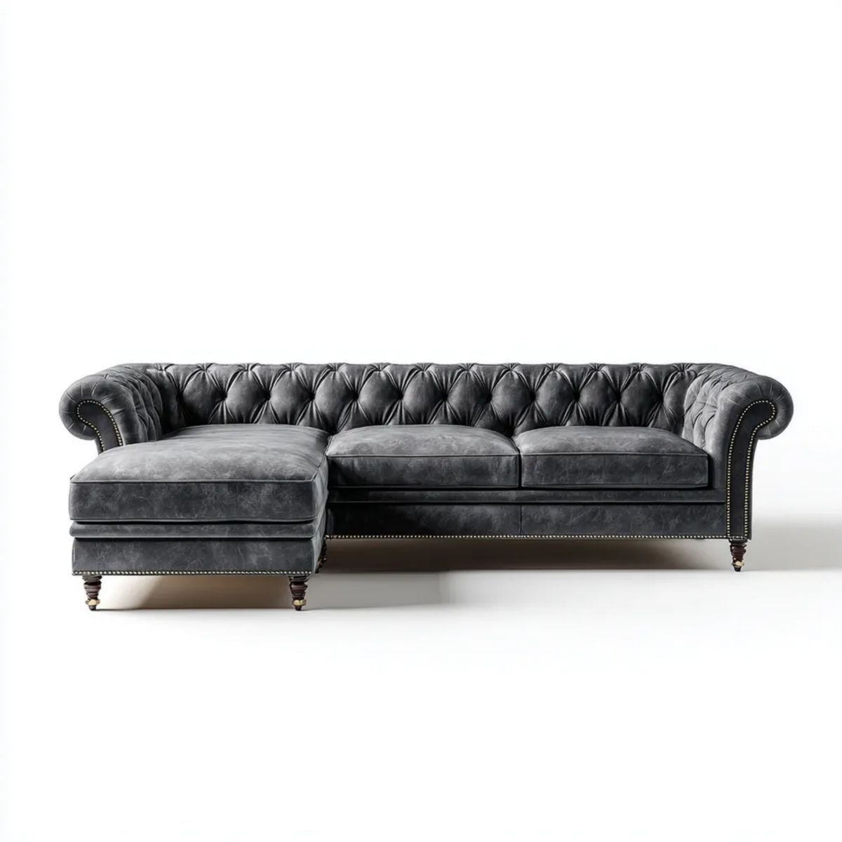 Sofa narożna Chesterfield 3-osobowa grafitowa z tapicerką PU, lewostronna, 280 × 160 × 78 cm
